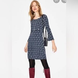 Boden Womens Dress Blue 4 Miriam Bell 3/4 Sleeve Floral Print Short‎ Scoop Neck